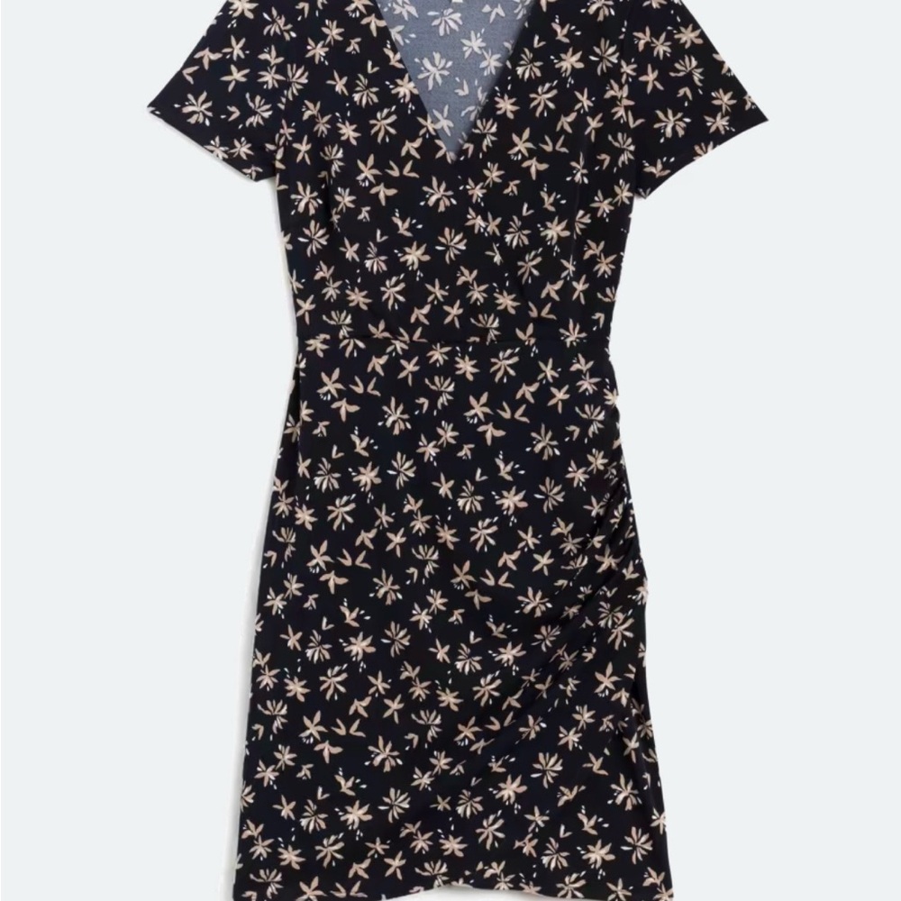 Kaileigh Black Floral Meg Knit Ruched Dress